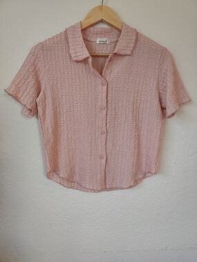 Vintage Blush Pink Textured Button-Up Blouse | Fortuna Since 1914 | 90s does 60s